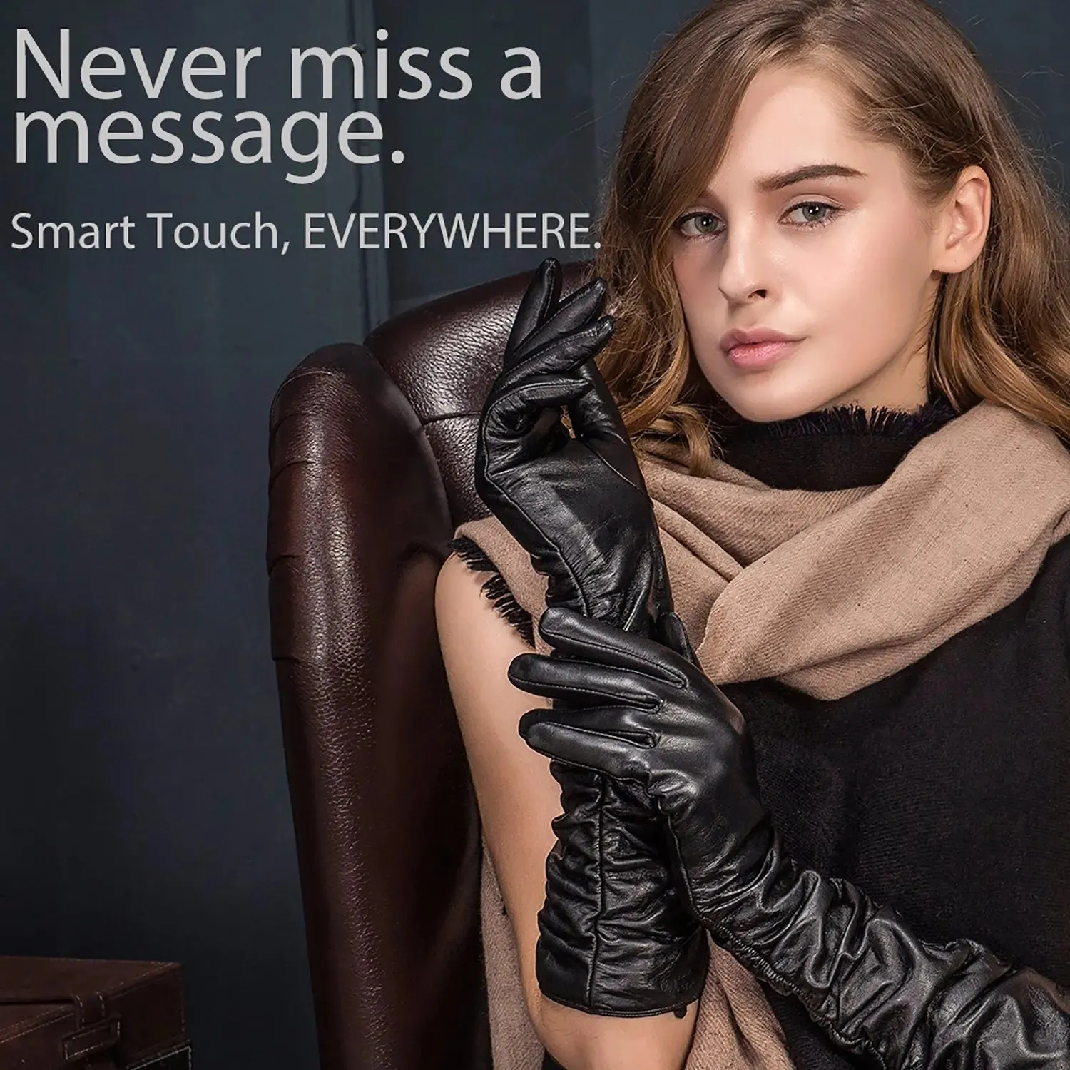 YISEVEN Women's Touchscreen Sheepskin Long Gloves