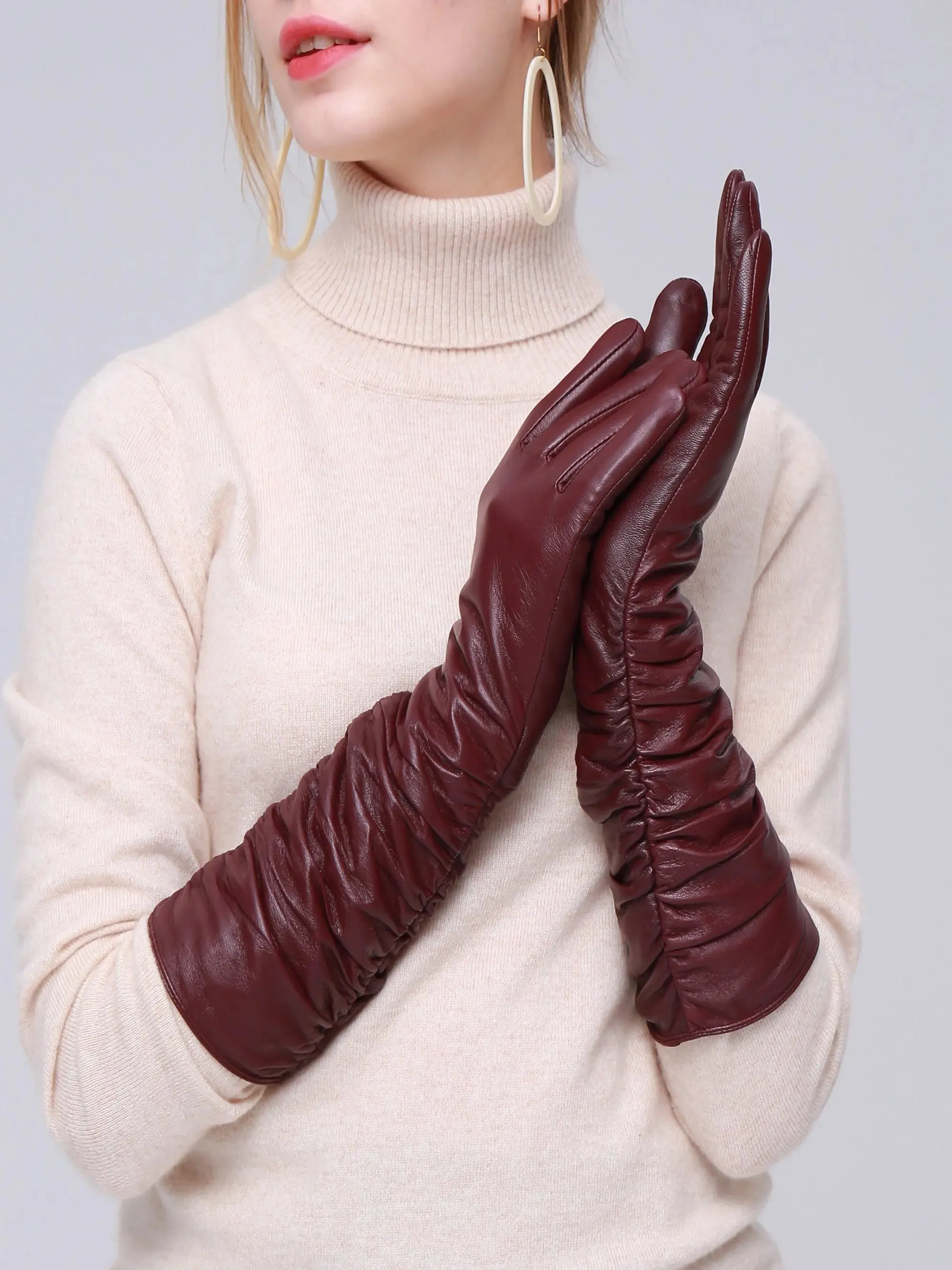 YISEVEN Women's Touchscreen Sheepskin Long Gloves